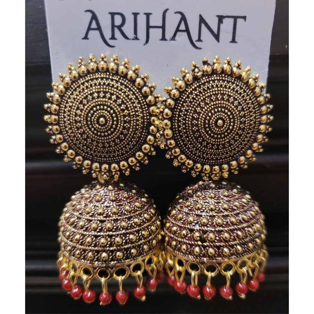 ARIHANT Indian Jhumka Dangle Drop Earrings Gold Red Brass Push Back